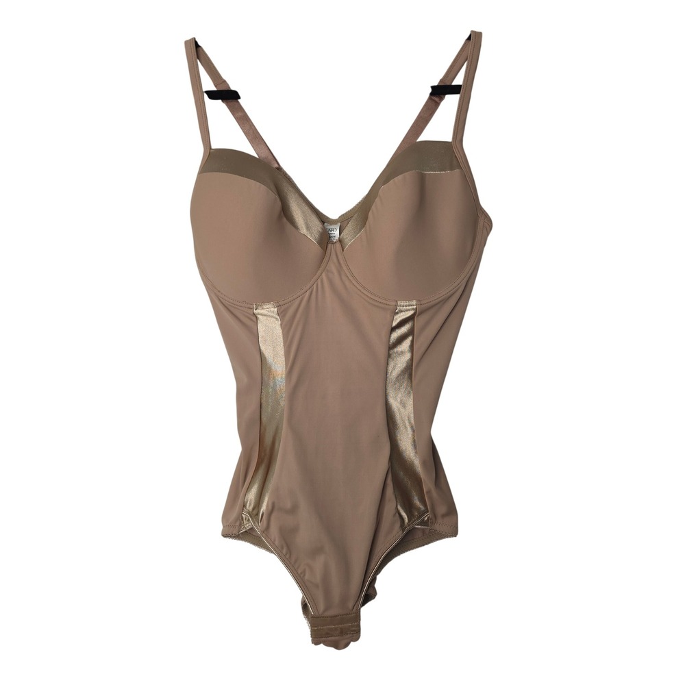 Cato Bodysuit Women 18/20W Tan Gold Metallic Shapewear Underwire Firm Control